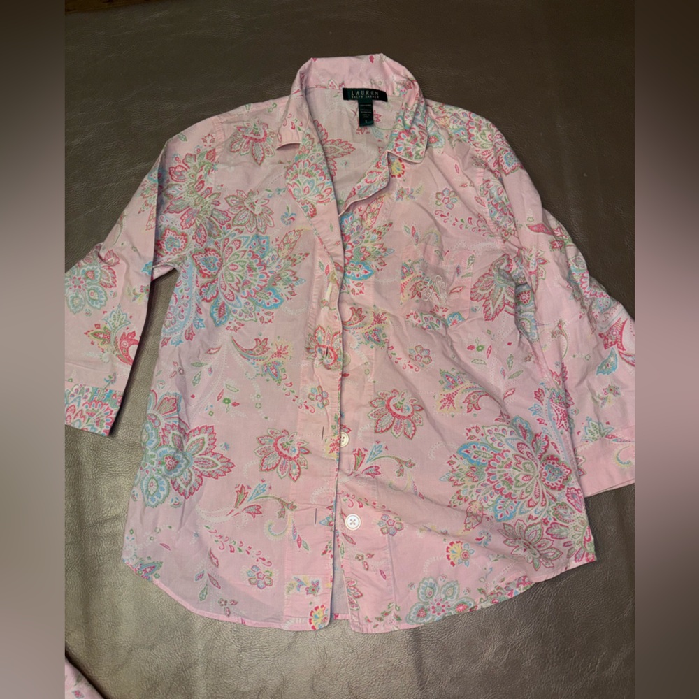 Ralph Lauren Pink Floral Pajama Top and cropped bottoms size small cotton - Picture 4 of 8